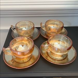 Carnival glass cup and saucer set of 4